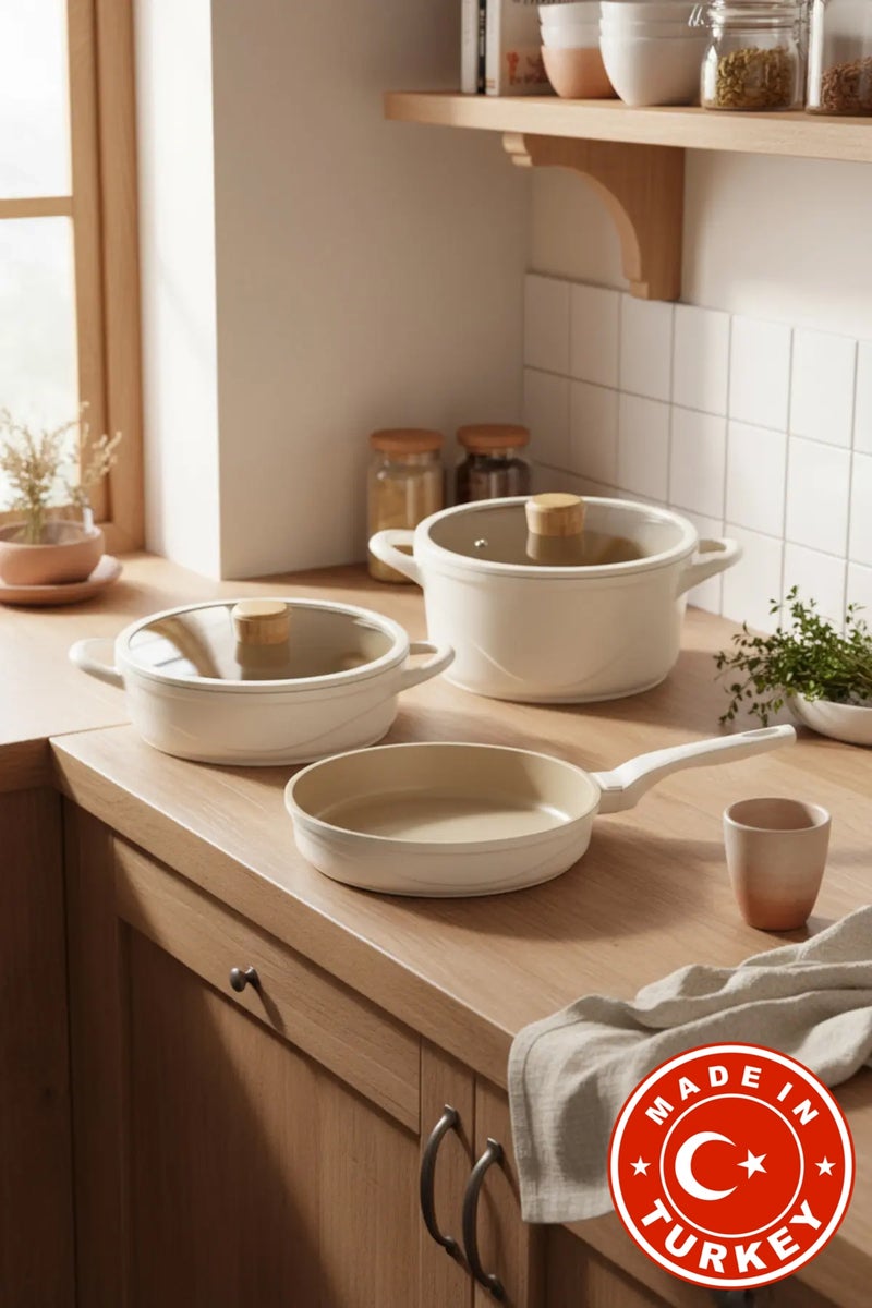 Bernardo Arista 5 Piece Ceramic Cast Iron Cookware Set Ivory (Made in Turkey) - Image 1